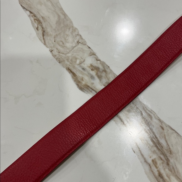 Miu Miu Brick Red Leather 1.5” wide Belt with Silver tone round Metallic Buckle - Picture 5 of 10